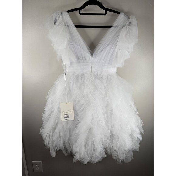 NWT Mac Duggal 20505 Tulle Tiered Ruffle White Mini Dress Size 0 PARTY - Picture 5 of 6